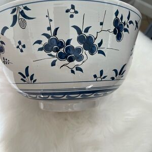 Blue & White Floral Ceramic Decorative Bowl